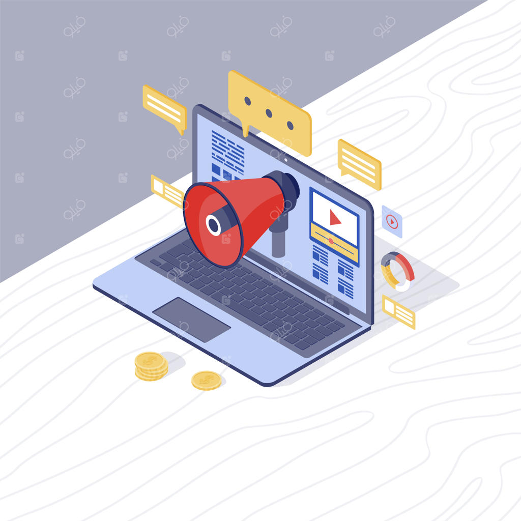 استراتژی بازاریابی دیجیتال - تصویرسازی ایزومتریک وکتور