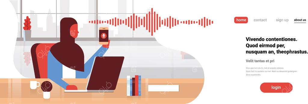 تاجر زن عرب با گوشی هوشمند بنر تبلیغاتی در دست دارد