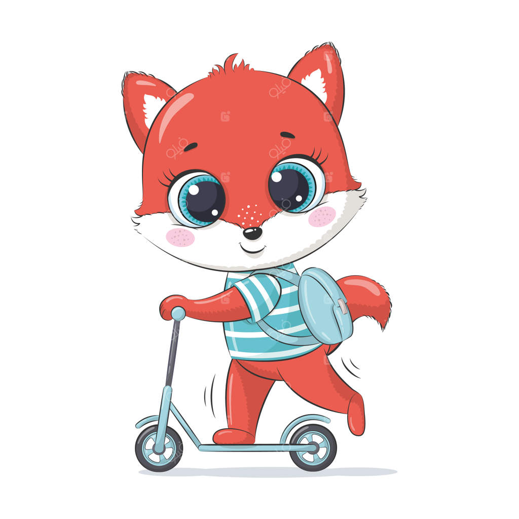 توله‌روباه بامزه روی اسکوتر.