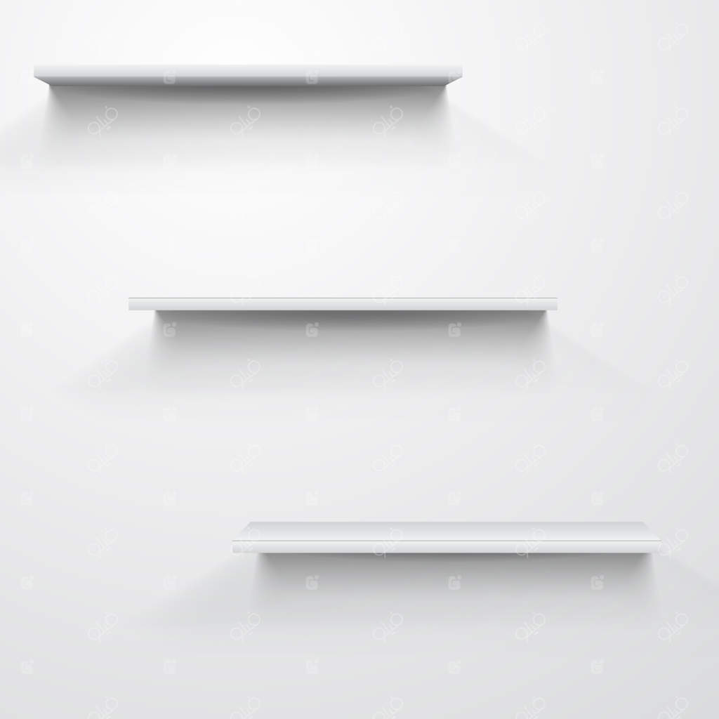 قفسه‌های سفید خالی روی دیوار خاکستری روشن