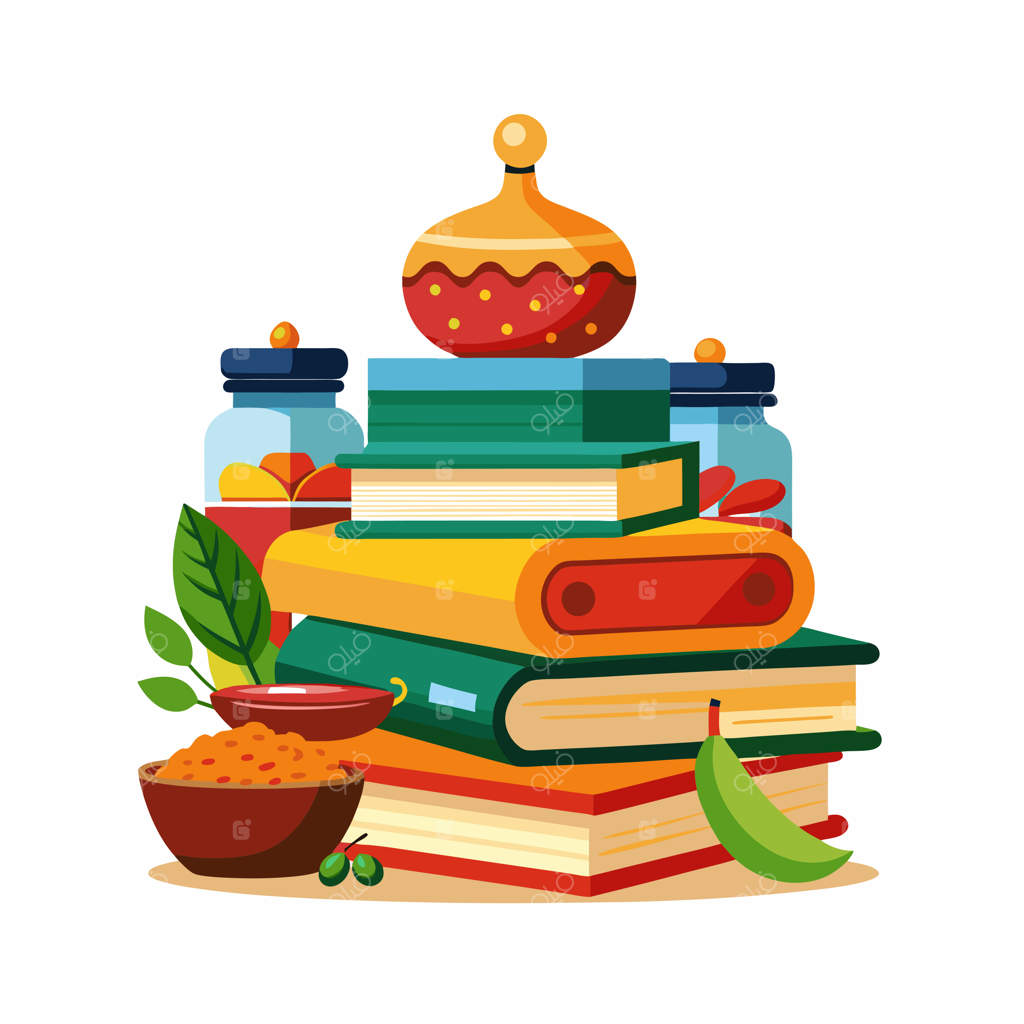 تصویرسازی دسته‌ای از کتاب‌ها به سبک طراحی صاف