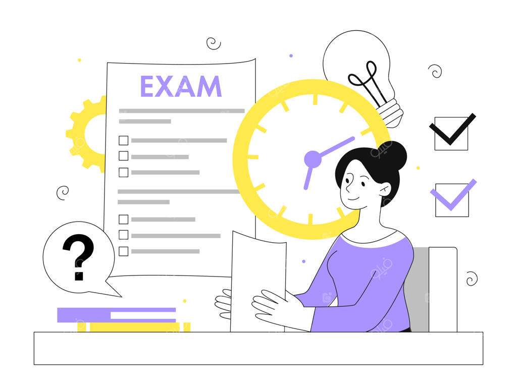 تصویرسازی وکتور فلت و خطی دختر دانشجو در حال مطالعه و آمادگی برای امتحانات دانشگاه با جزوات و لیست‌ها