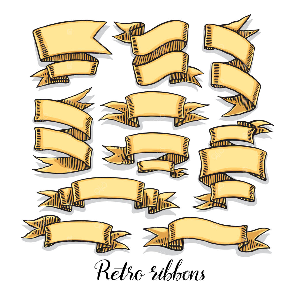 مجموعه‌ای از روبان‌های کلاسیک قدیمی: تصویرسازی دستی