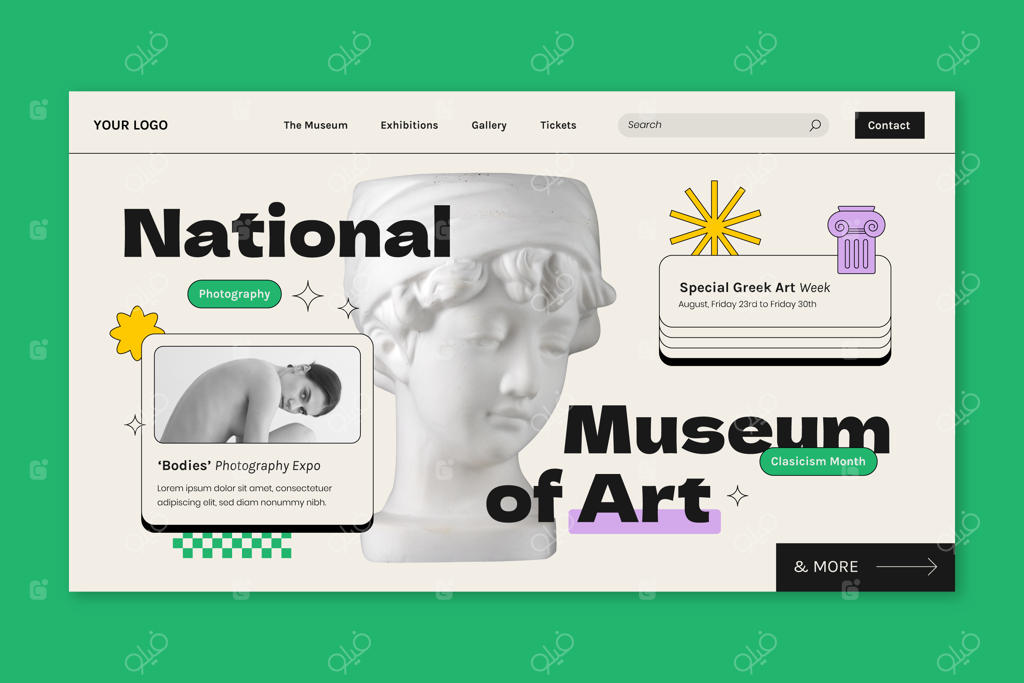 قالب صفحه فرود نئوبروتالیسم طراحی دستی