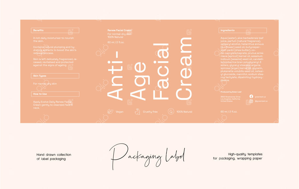 الگوی طراحی برچسب لوازم آرایش به صورت خطی وکتور دستی طراحی شده است