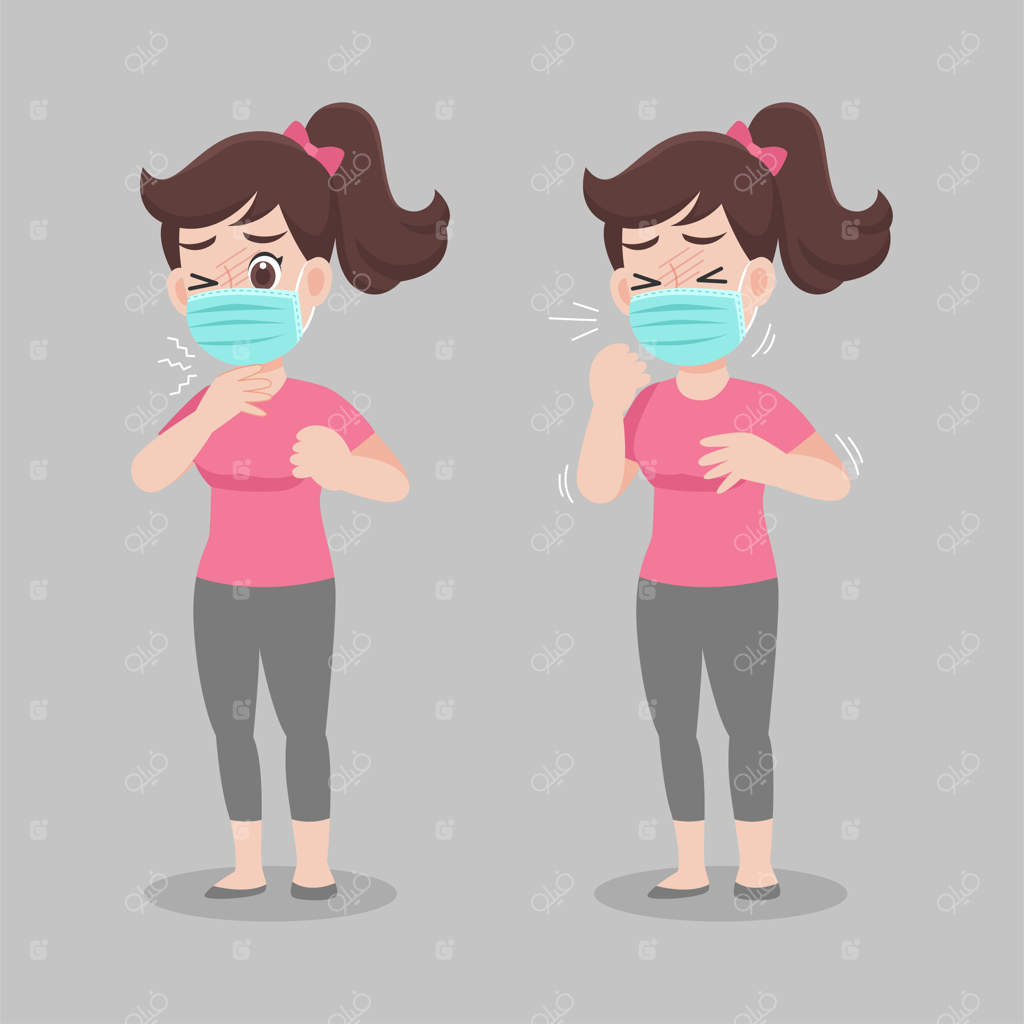 زنی که تب و سرفه دارد با ماسک جراحی برای جلوگیری از ویروس