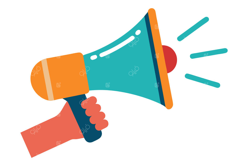 دستی که یک بلندگو با کلمه "دست" در آن گرفته است