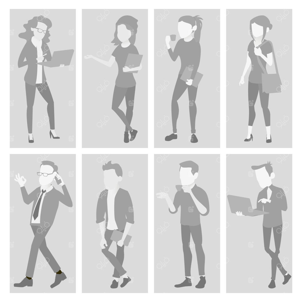 مجموعه وکتور آواتار پیش‌فرض جایگزین، تصویر پروفایل خاکستری، پرتره تمام‌قد، تصویر مرد و زن، کاراکترهای تجاری و اداری، تصویر کاربری وب، نماد بدون تصویر، تصویرسازی ایزوله