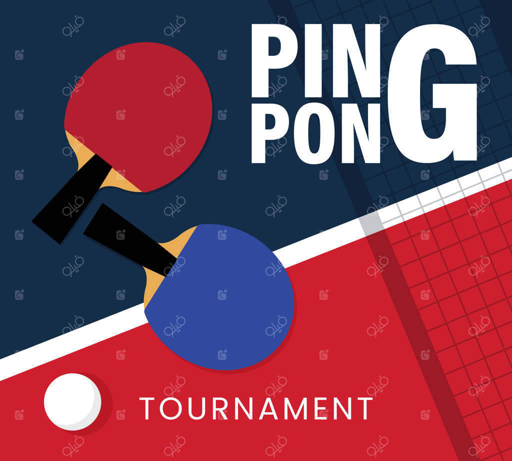 قالب پوستر مسابقات پینگ پنگ با طرح تور و راکت تنیس روی میز