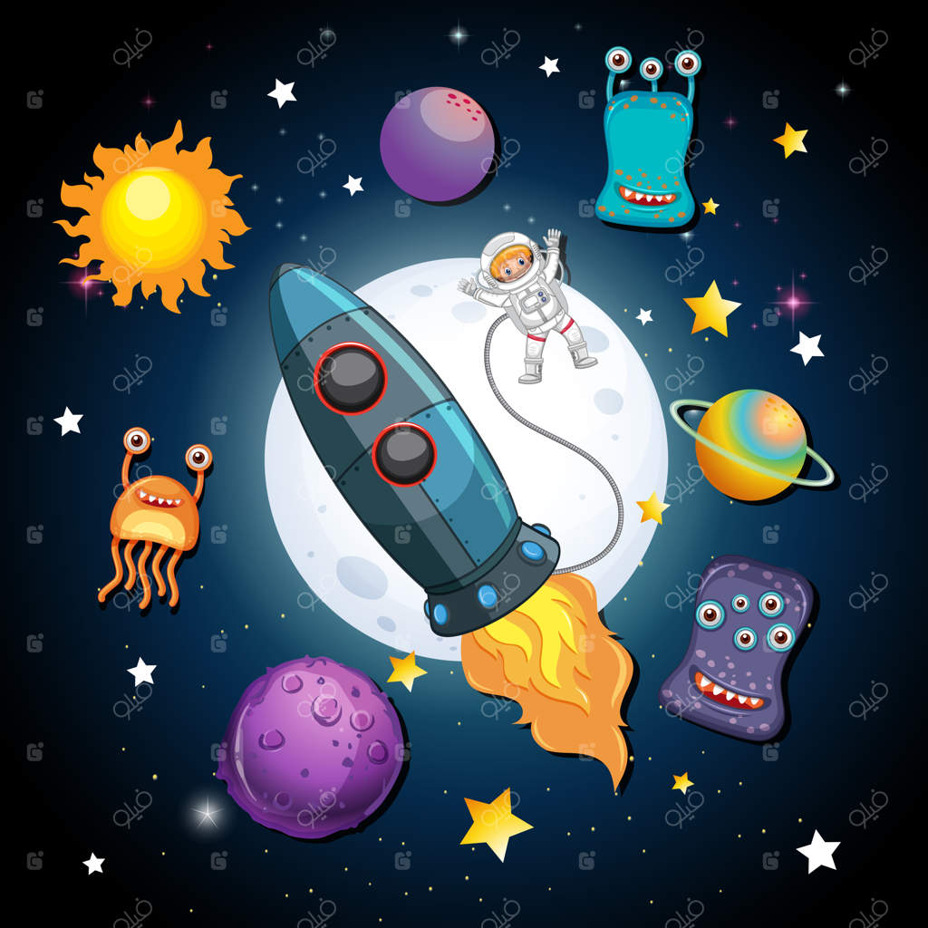 یک سفینه فضایی و فضانورد در فضا