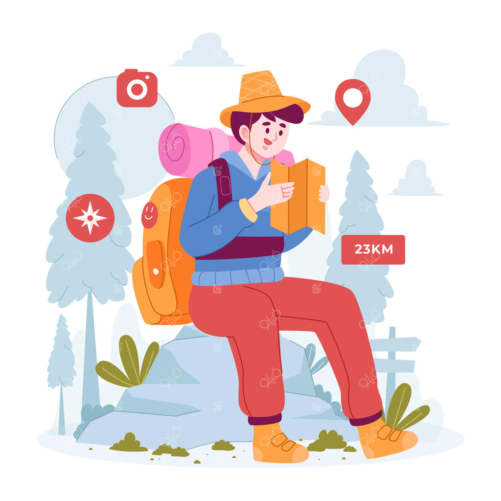 طرح مفهومی سفر: تعطیلات یا کوهنوردی به صورت دست‌کشیده