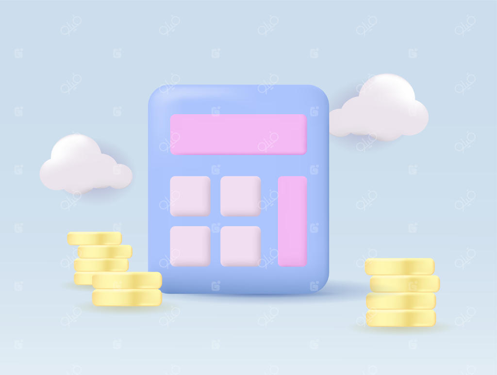 ماشین حساب سه‌بعدی با مفهوم شمارش سکه‌ها در امور مالی