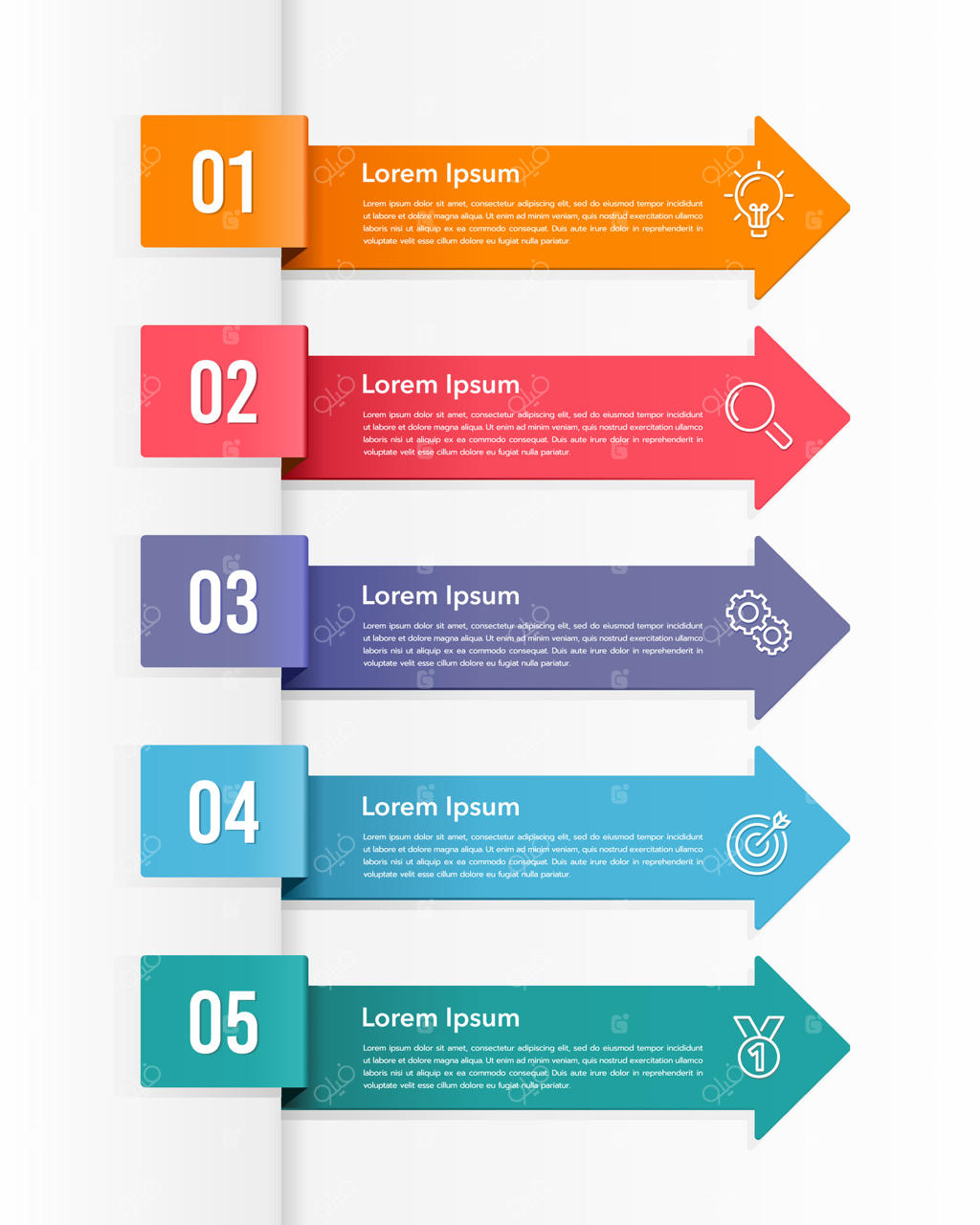 قالب طراحی اینفوگرافیک بصری کسب‌وکار با ۵ گزینه، مرحله یا فرآیند. ارائه کسب‌وکار.