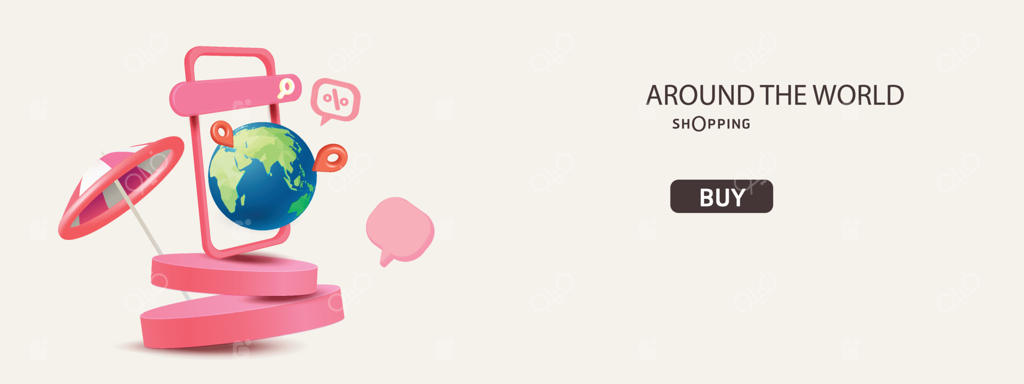 گردش به دور دنیا - خرید آنلاین از طریق تلفن همراه، خرید و فروش کسب و کار دیجیتال، بنر وب، تبلیغات پولی، پرداخت الکترونیکی، تصویرسازی وکتور، جستجو