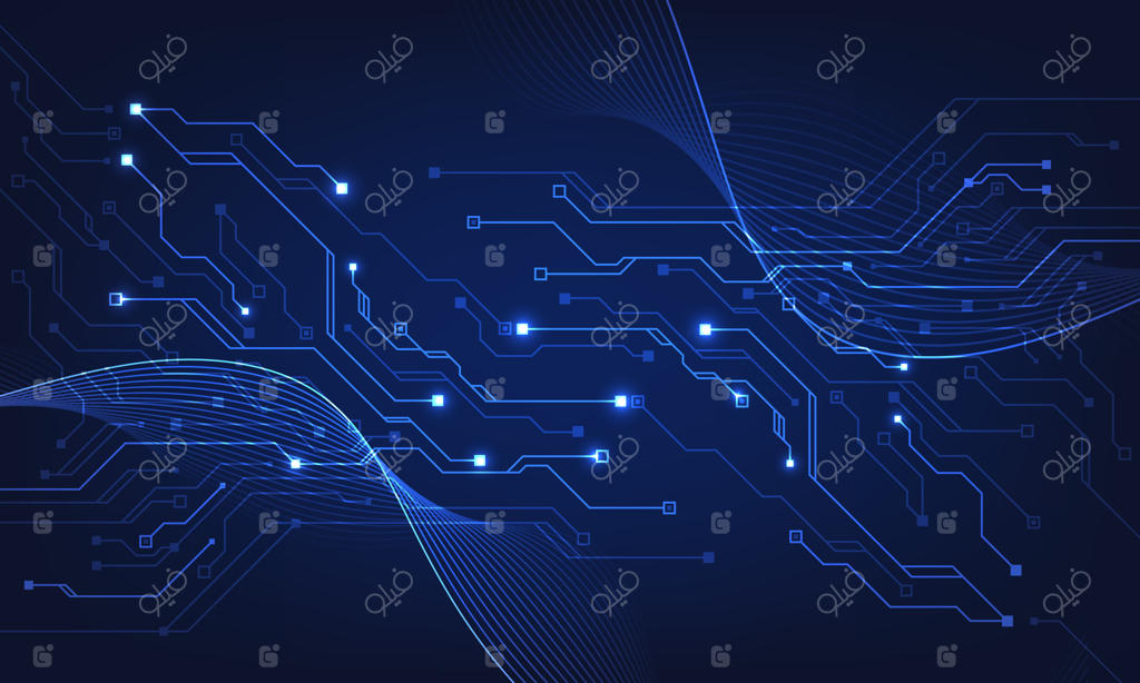 طرح پس‌زمینه تکنولوژی مدرن با بافت برد مدار، جریان امواج و مفهوم انفجار کوانتومی