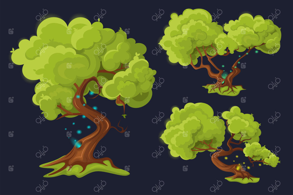 مجموعه‌ای از درختان کارتونی