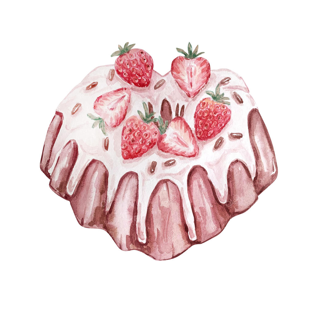 پای دسر قلبی با توت‌فرنگی به سبک آبرنگ دستی