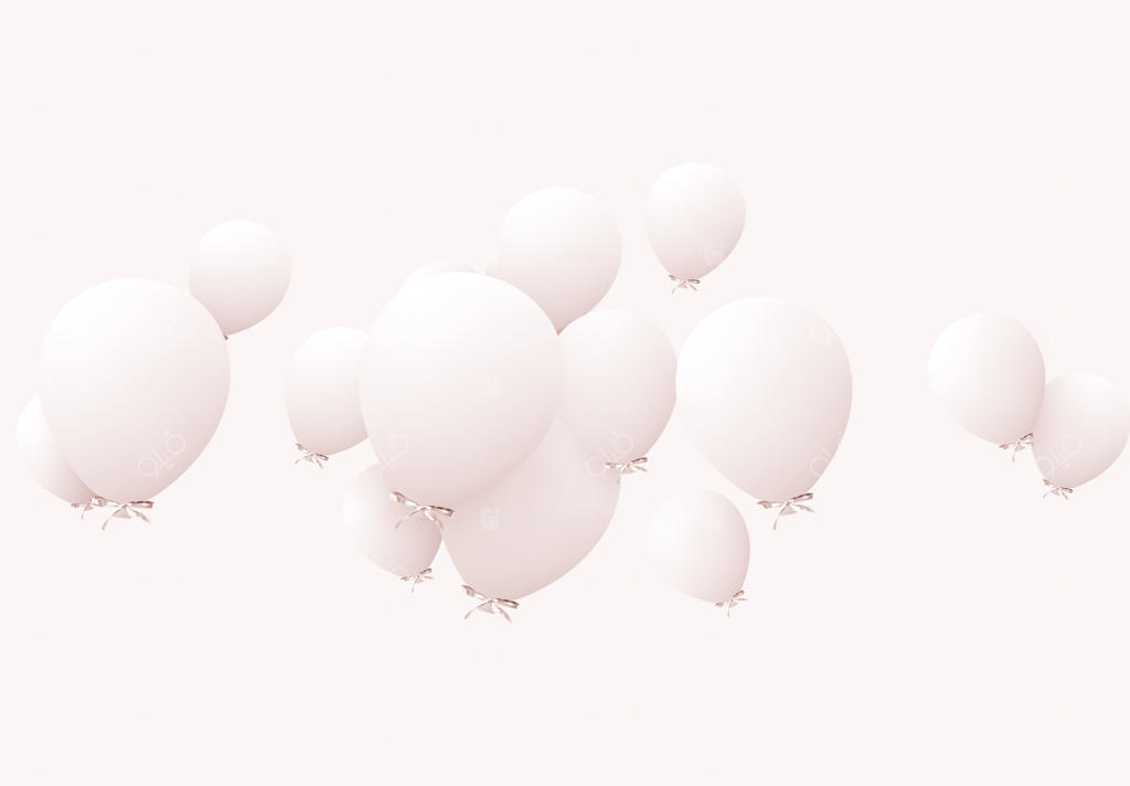 زمینه‌ی جشن با بادکنک‌های هلیومی: جشن تولد، پوستر، بنر سالگرد شادی. عناصر دکوراتیو واقعی. شیء سه‌بعدی وکتور بادکنک با روبان به رنگ سفید. کارت تبریک