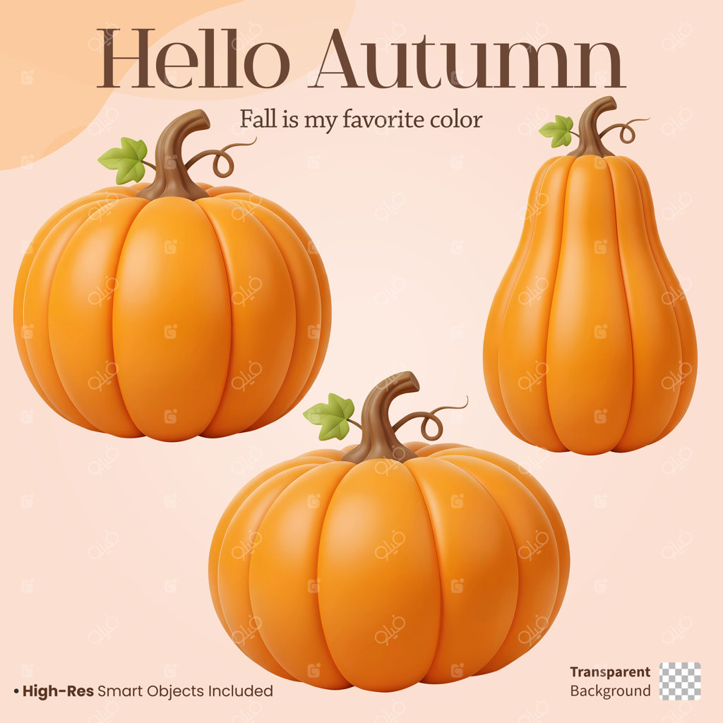 قالب طرح سلام پاییز با مجموعه کدو تنبل‌های کارتونی سه بعدی