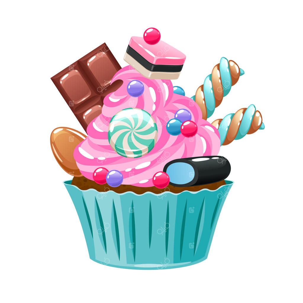 کاپ‌کیک رنگارنگ تزیین شده با شیرینی‌ها و آب‌نبات‌های خوشمزه.