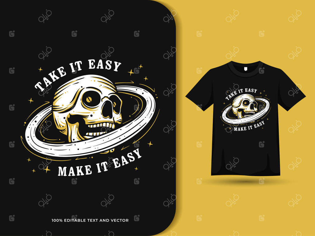 تصویرسازی سیاره زحل به شکل جمجمه با نقل‌قول‌ها و طرح تی‌شرت