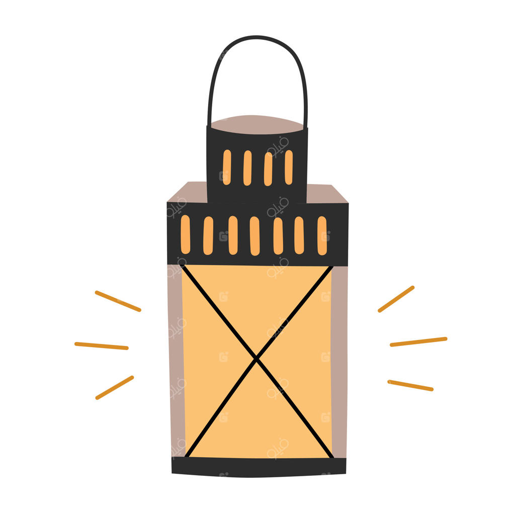 تصویر تخت از فانوس قدیمی با نور زرد گرم به سبک ساده و کارتونی. نماد نور و راهنمایی، ابزار باغبانی، ایده‌آل برای دکور باغ، کمپینگ و طراحی جشن‌ها