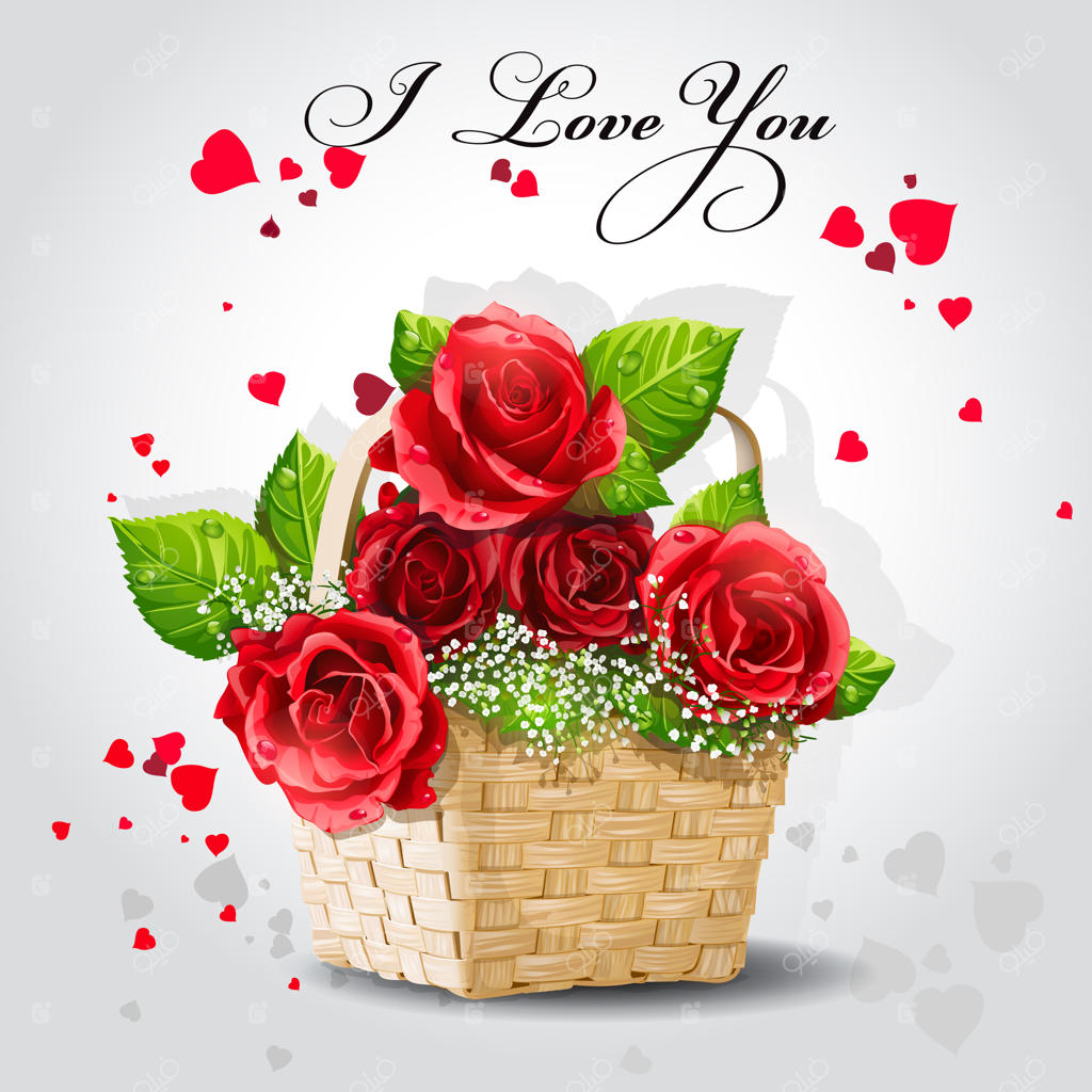 گل‌های سرخ در سبدی با زمینه خاکستری