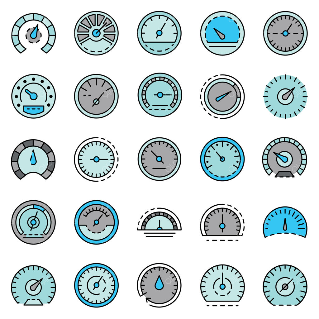 آیکون‌های سرعت‌سنج به صورت خطی و رنگی وکتور