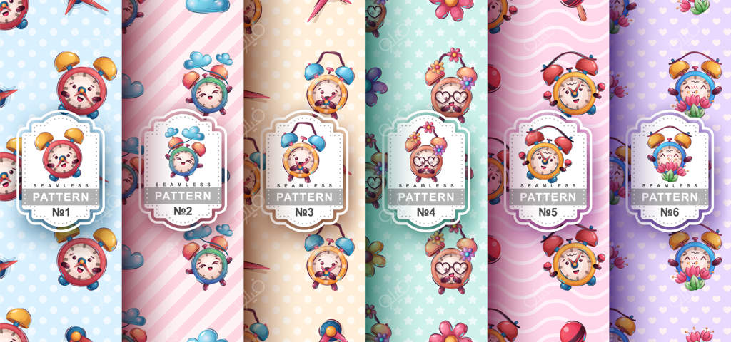 پترن یکپارچه زنگ ساعت طرح شخصیت کارتونی کودکانه وکتور eps 10