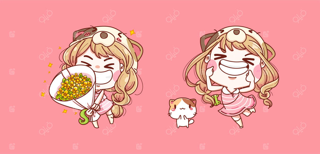 مجموعه‌ای از دختران شاد با گل و لبخند