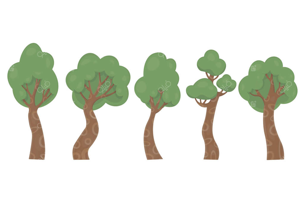 مجموعه‌ای از درختان با طراحی تخت و متنوع