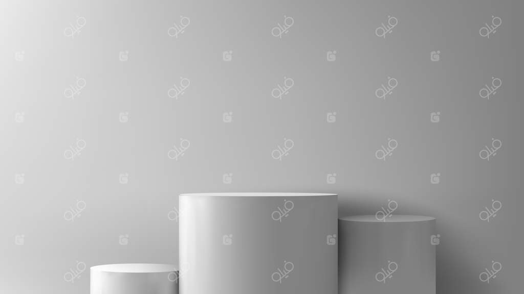 صحنه سکوی قهرمانی یا پایه گرد و سکوی برنده در استودیو با پس‌زمینه خاکستری یا سفید مینیمال