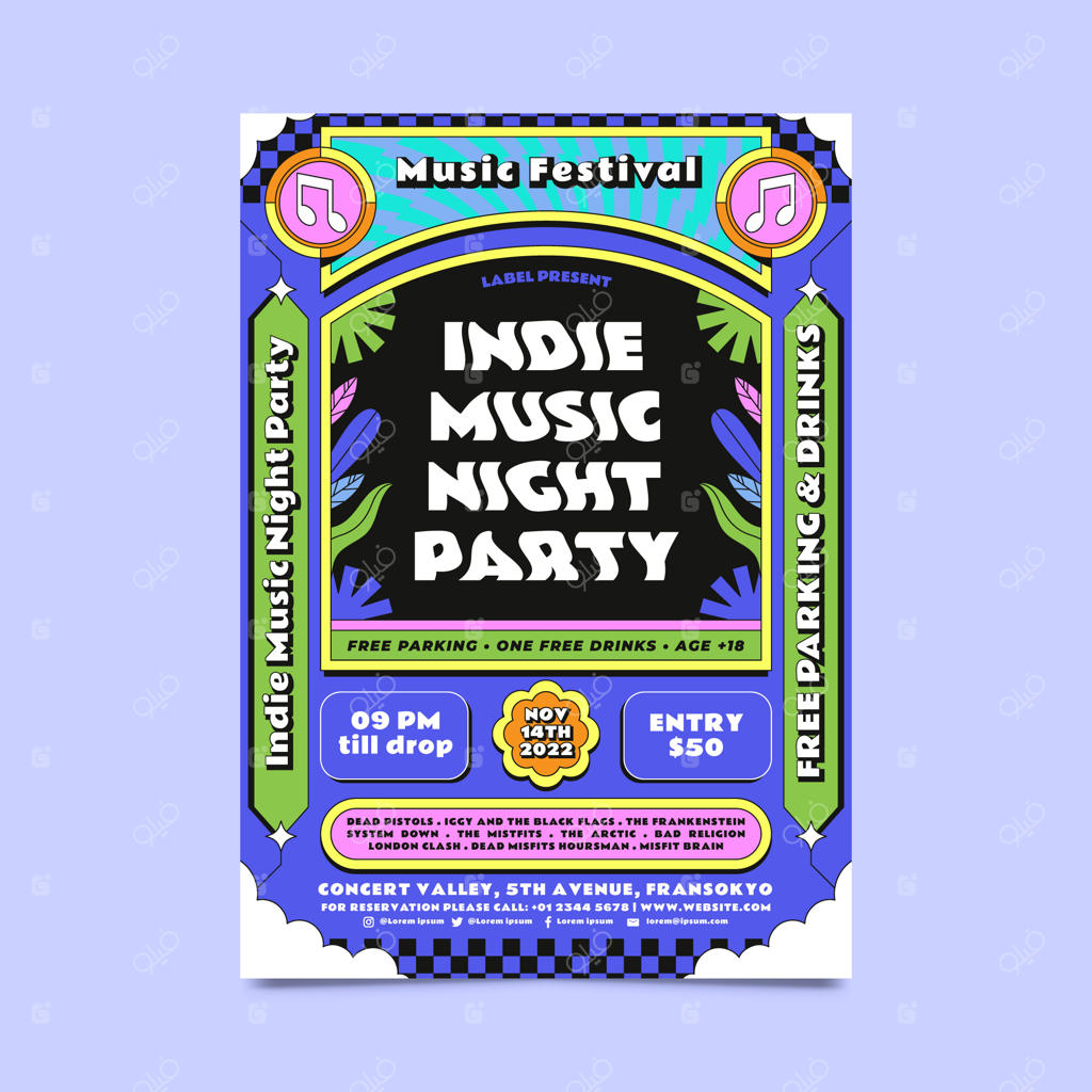 قالب پوستر موسیقی ایندی طراحی دست
