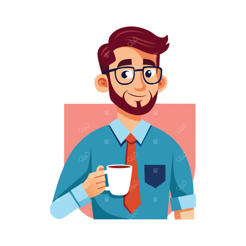 استاد در حال آموزش با فنجان قهوه در دست