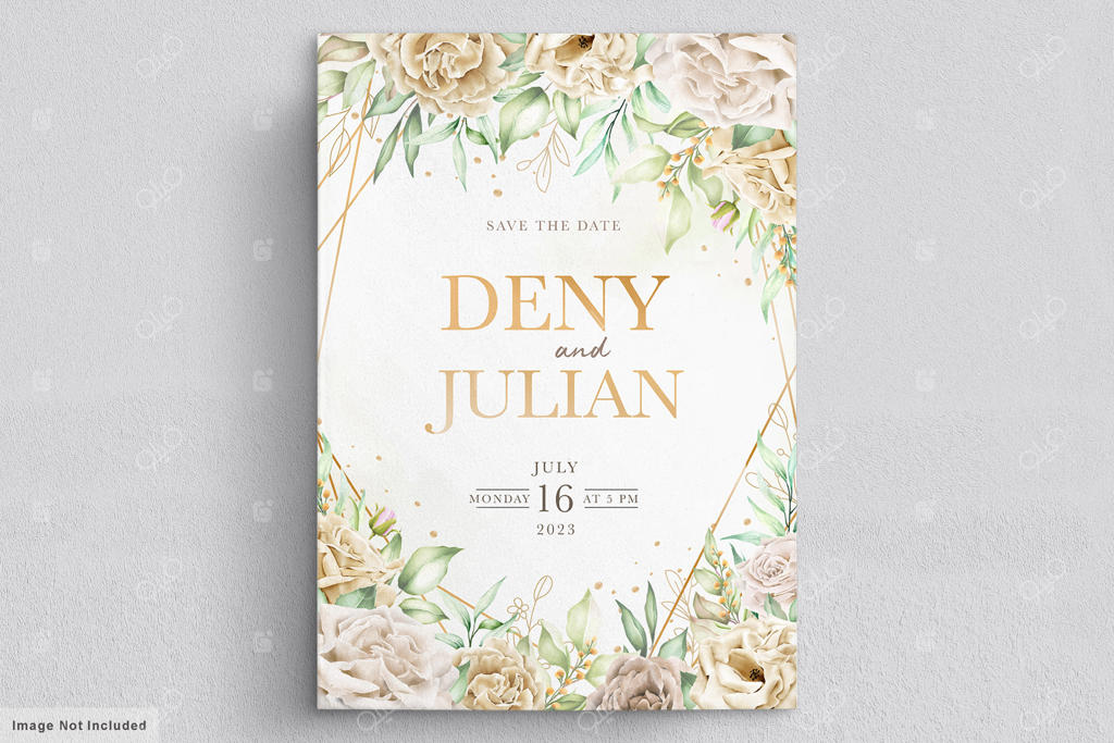 کارت عروسی با طرح ساده و گل‌های رز سفید