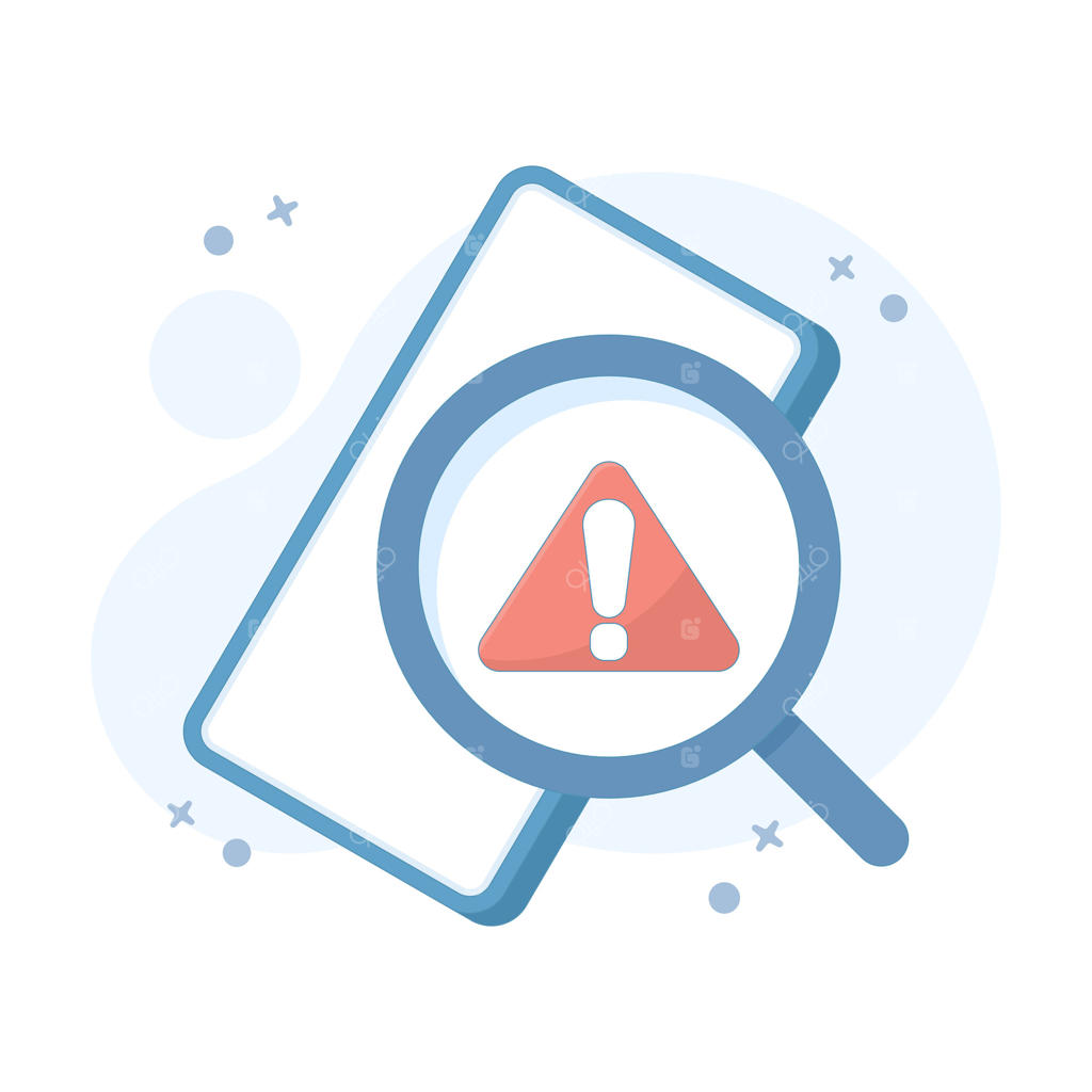 مفهوم خطای جستجو در موبایل؛ صفحه نمایش گوشی هوشمند با ذره‌بین و علامت تعجب نشان‌دهنده یافت نشدن نتیجه یا مشکل در جستجو، تصویرسازی با طراحی تخت