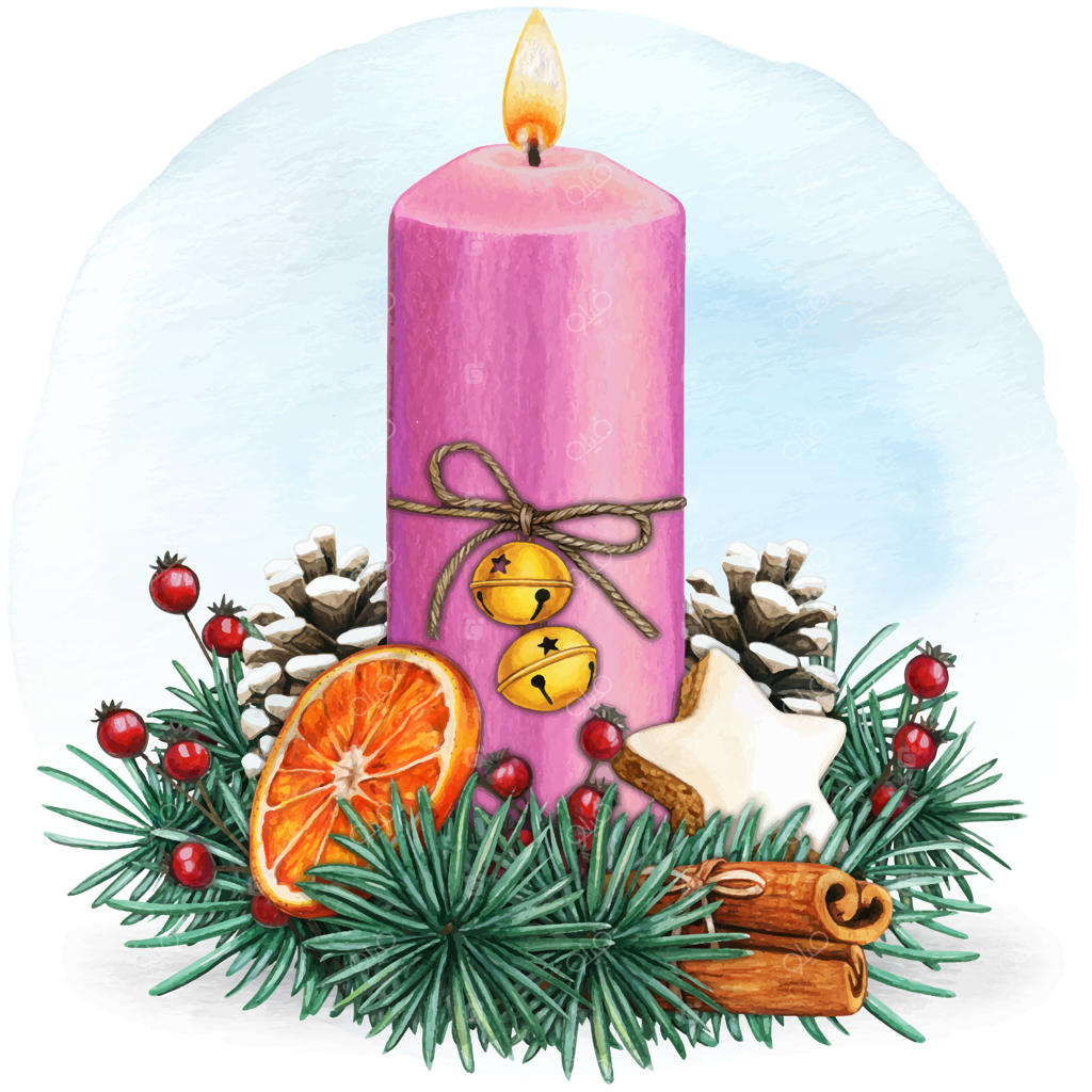 شمع کریسمس با آبرنگ نقاشی شده دستی