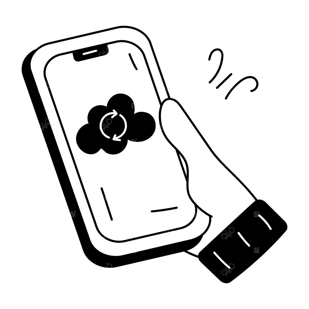 آیکون طرح دستی همگام‌سازی موبایل با فضای ابری