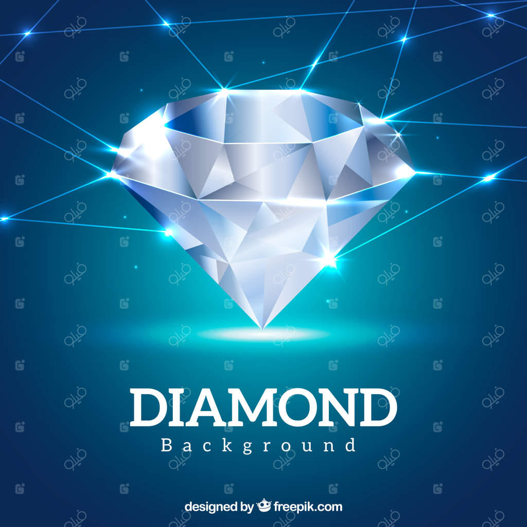 پس‌زمینه آبی با الماس درخشان و خطوط