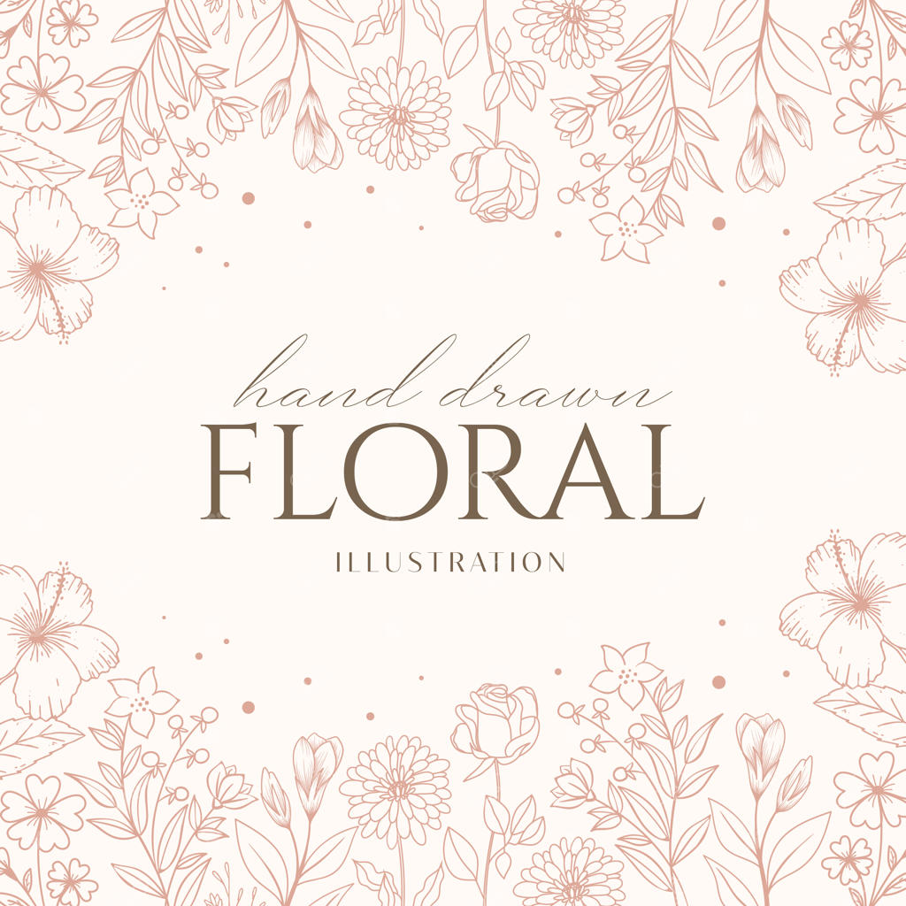 طرح پس‌زمینه پترن گل و گیاه تک‌خطی و شیک با تم عروسی