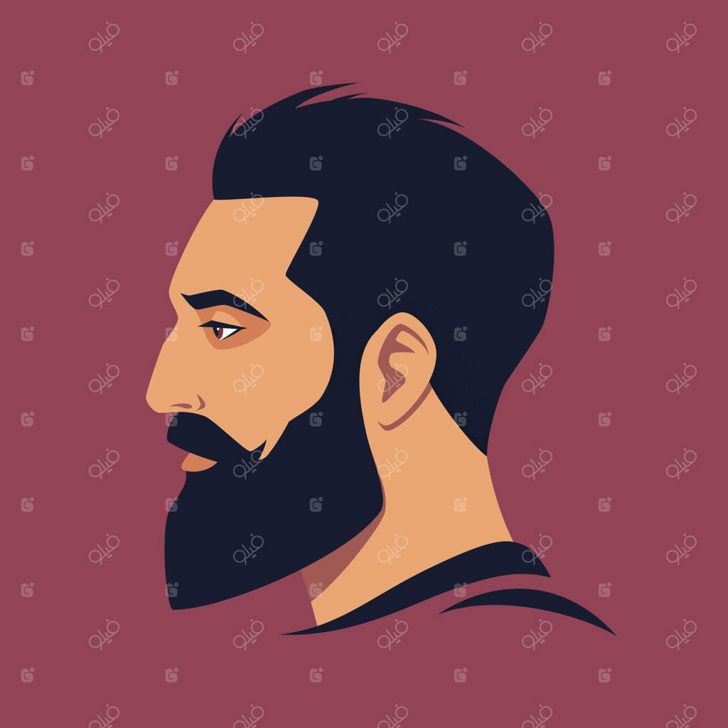 تصویر نیم‌رخ مرد سبزه ریش‌دار