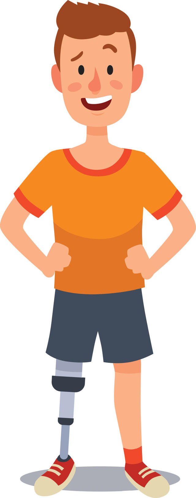 مرد ورزشکار جوان با پای پروتزی با لبخندی مطمئن: قدرت استقامت و زیبایی تنوع را نمایش می‌دهد.