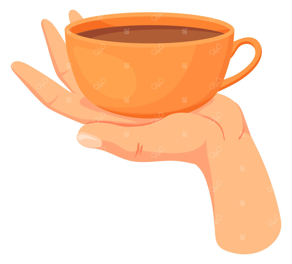 آیکون کارتونی دست نگه دارنده فنجان سرامیکی قهوه