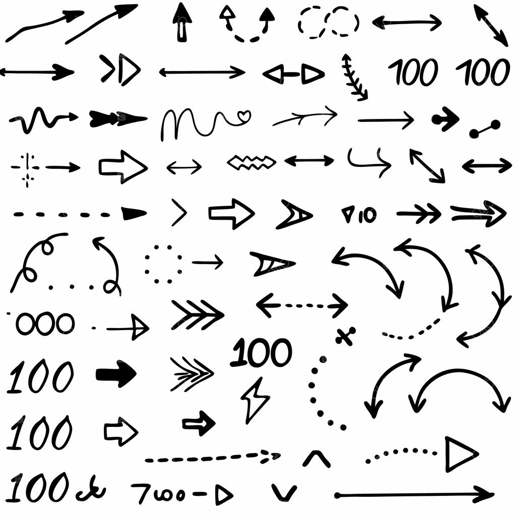 مجموعه فلش‌های طراحی دستی شامل طرح‌های خمیده و خاص؛ مناسب برای ارائه‌ها، وب‌سایت‌ها و پروژه‌های خلاقانه
