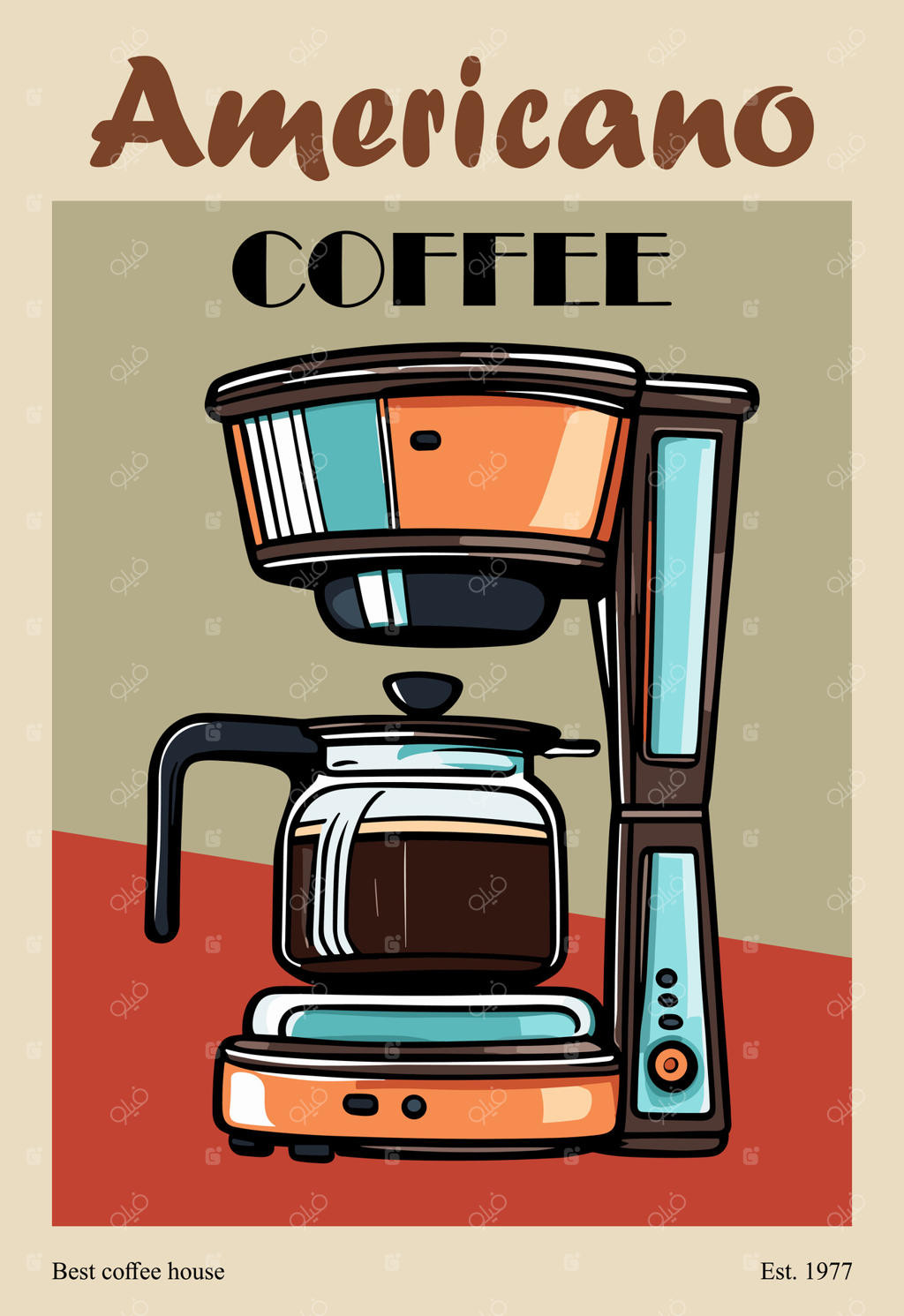 پوستر قدیمی با دستگاه قهوه‌ساز آمریکانو
