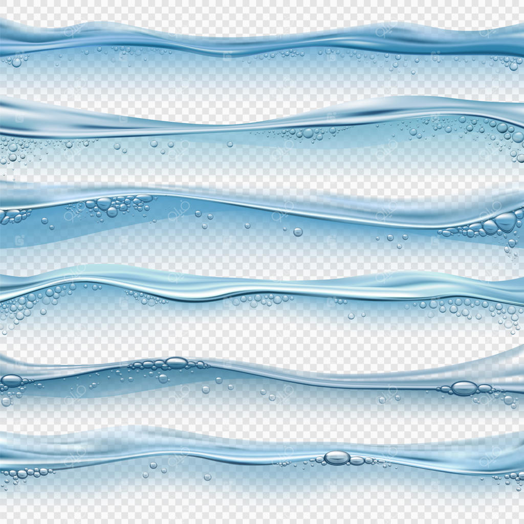 امواج واقعی آب: سطح دریا، اقیانوس یا استخر با حباب‌ها و پاشش‌ها. مجموعه‌ای از افکت‌های خط آب و زیر آب شفاف برای طراحی. سطح واقعی آب اقیانوس در تصاویر.