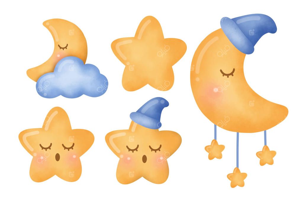 مجموعه‌ی ماه و ستاره با آبرنگ طراحی‌شده دستی