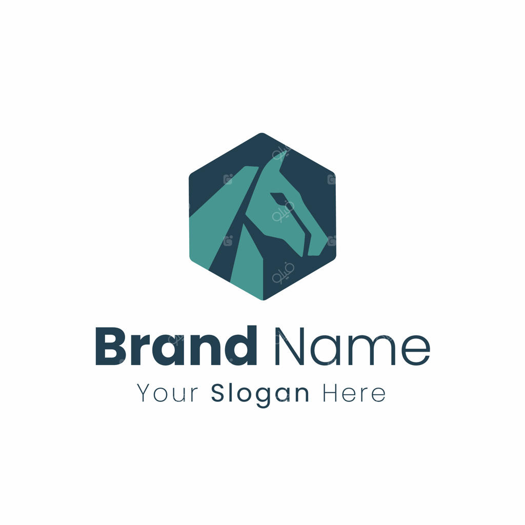 طراحی لوگوی خلاقانه سر اسب داخل شش‌ضلعی برای هویت برند و تجارت