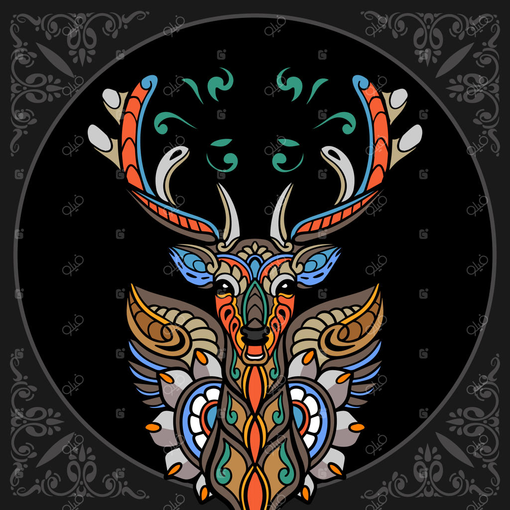 هنر زنتانگل گوزن رنگین بر روی زمینه سیاه