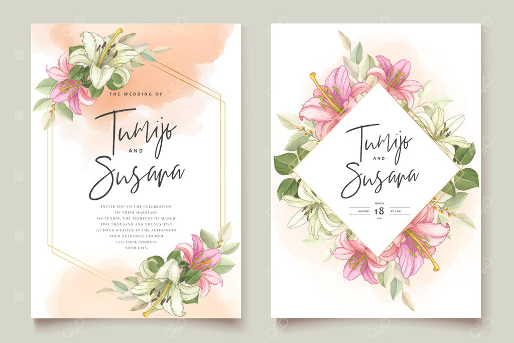 کارت دعوت زیبا با طرح گل های لیلیوم